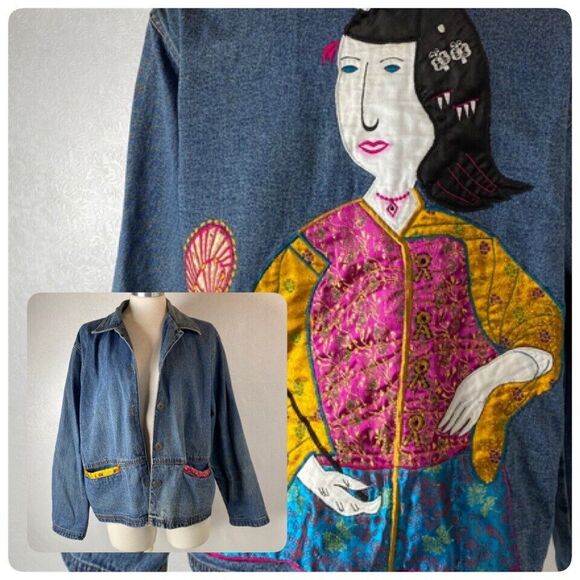 Custom Geisha Denim Jean Jacket Women's Large - Picture 1 of 14